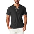 thumbnail image 3 of Txeol Men's Waffle Henley Shirts Casual Summer Short Sleeve Textured Slim Fit Button Tops Solid Color Lightweight Basic Tee,Black,M, 3 of 9