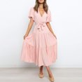thumbnail image 1 of LOVZFMLL Women Solid Short Sleeve Loose Ruffles Lacing Dress Pink S, 1 of 9