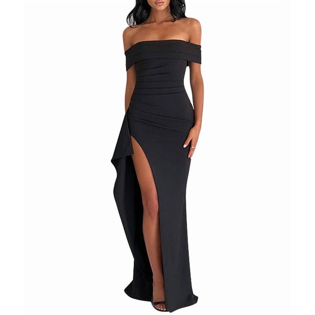 Off the Shoulder Wedding Guest Dress Bodycon High Split Formal Dress Cocktail Party Prom Long Dresses