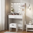 thumbnail image 1 of Vabches Makeup Vanity Table with Lighted Mirror & Power Strip, White Vanity Set with Large Storage, 3 Lighting Modes, 31.5 inch, White, 1 of 14