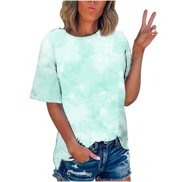 Pompotops T-shirt Imprimé pour Femme, Manches Courtes, Blouse à Col Rond, Hauts Décontractés, Liquidation