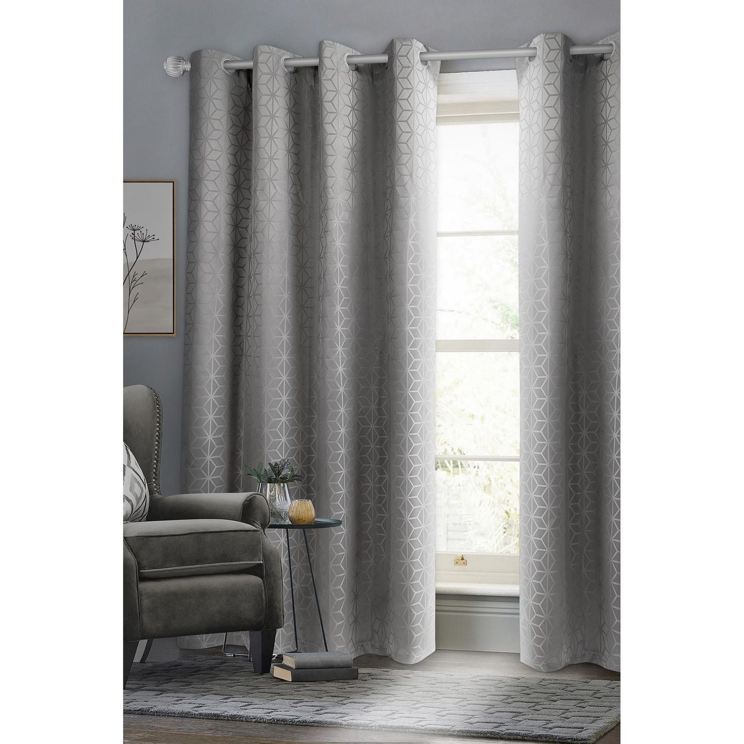Safdie & Co. Rideau Tissé Noir Total 54X84L Gris Geo