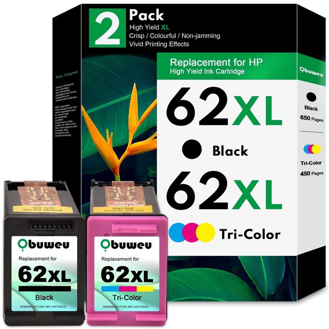 62XL Ink Cartridges Compatible for HP 62 Ink Cartridge Combo Pack for Envy 7640 5640 Printer (2PK)