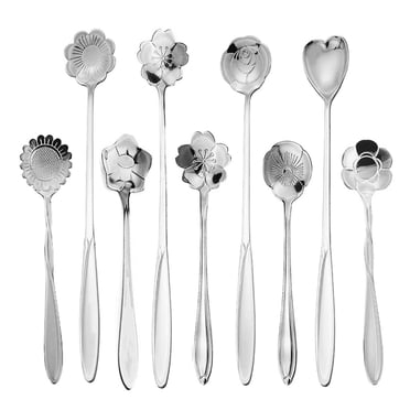Harpily Clearance Cooking Utensils Flower Spoon Set 8pcs Stainless Teaspoon Rainbow Color For Coffee Tea Mixing Sugar Ice Stir Bar Spoons 8 Diffient Pattern Colorful Cutlery Set Kitchen Tool Gif