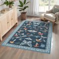 thumbnail image 2 of Garvee 5'x7' Modern Insect Floral Print Runner Rug, Mushroom Washable Rugs Indoor Carpet With Non-Slip Backing For Living Room Bedroom Home Office, Blue, 2 of 8