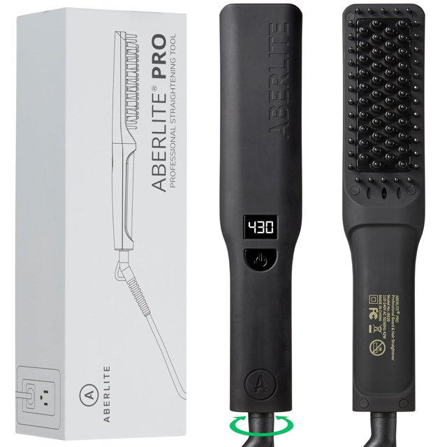Aberlite Pro (Upgraded) - Professional Black Beard Straightener - Anti-Scald Comb Tooth - Ionic Conditioning - For All Beard Types