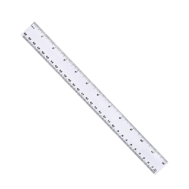 Clear Plastic Ruler 30cm 12 Inch Plastic Transparent Ruler with centimeters and inches for students, school, and office use. Designed with black scale lines, smooth rounded corners, and dual measurement scales for precise measuring tasks.