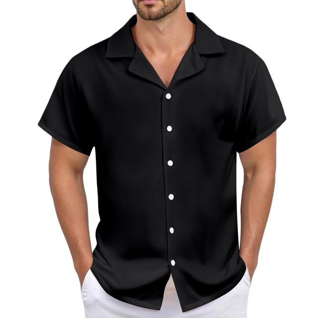 Men's Casual Linen Shirt - Cuban Collar, Button Down, Breathable Material, Perfect for Summer & Vacation