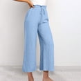 thumbnail image 3 of Yuyuzo Cotton Linen Pants for Women High Waisted Ruffle Drawstring Wide Leg Ankle Length Trousers, 3 of 3