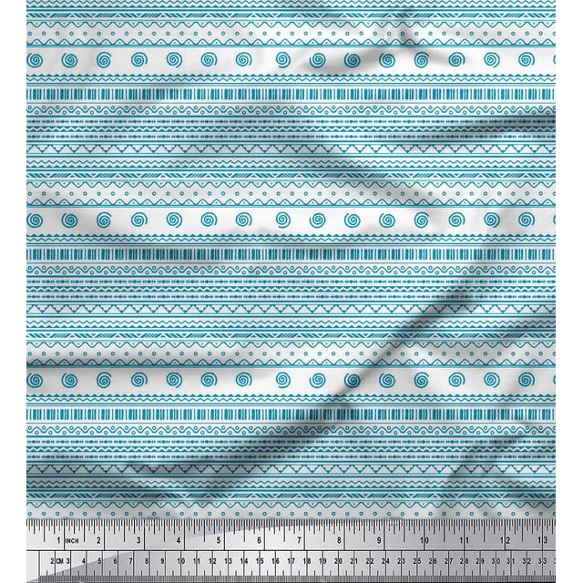 Soimoi Blue Moss Georgette Fabric African Tribal Print Fabric by the Yard 42 Inch Wide