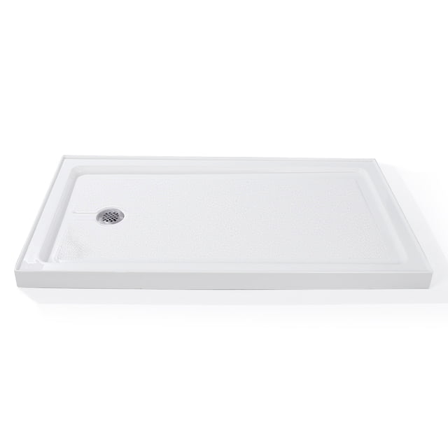 BeesClover Shower Base with Left Stainless Steel Drain, Rectangular Acrylic Shower Pan Tray with Slip Resistant Textured Surface for Modern Bathroom Floor, Easy Clean