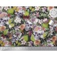 thumbnail image 2 of Soimoi Green Silk Fabric Skull & Anemone Flower Decor Fabric Printed BTY 42 Inch Wide, 2 of 3