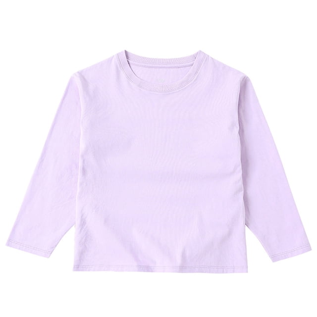 ZACPNCV T-Shirts à Manches Longues pour Filles, Col Rond pour Enfants, Hauts d'Automne et d'Hiver, T-Shirts Basiques, Violet, 4-5 Ans