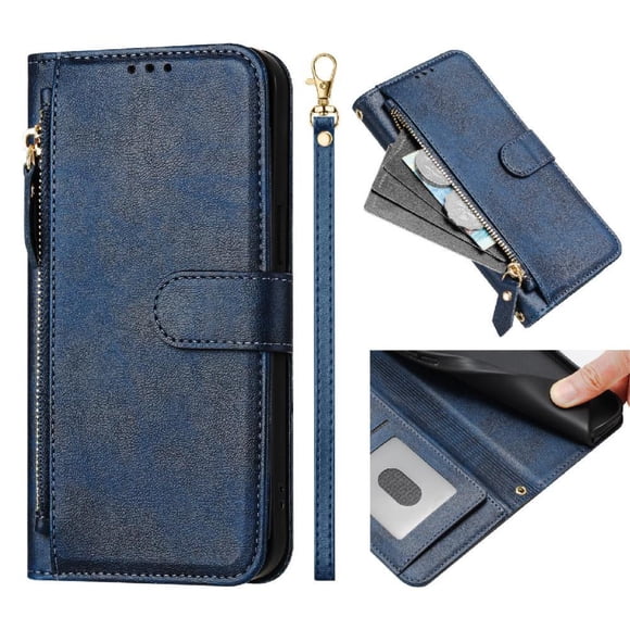 Filp Case for Nokia HMD Skyline Zipper Pocket Magnetic Flip Wallet Phone Case with 7 Card Slots and Wrist Strap