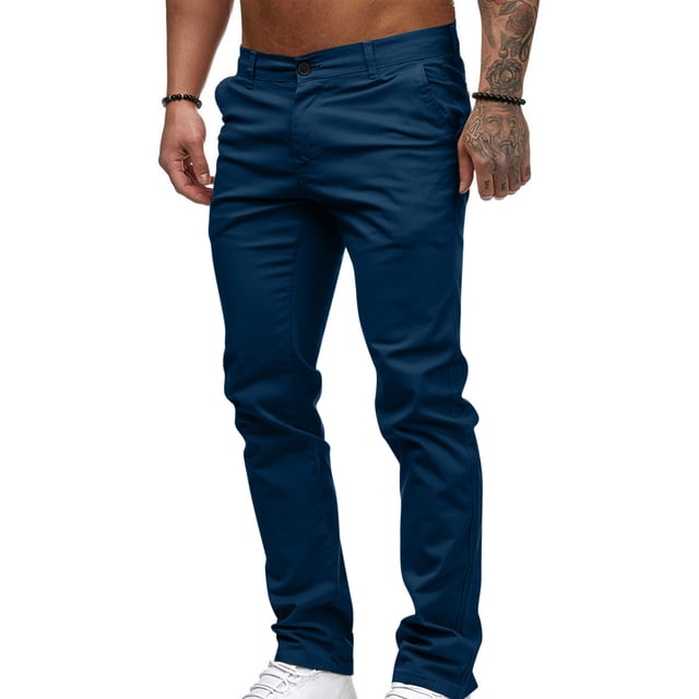 LOVZFMLL Men's Pants Fashion Men's Casual Button Open Straight Solid Color Trousers Pants