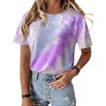 thumbnail image 2 of pitrice Femmes T-shirt Col Rond Manches Courtes Cravate-Teinte Imprimé Casual Top, Bleu, M Violet M, 2 of 6