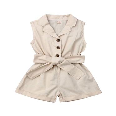 PENGXIANG Baby Girl Sleeveless Romper Button Shorts with Belt Jumpsuit