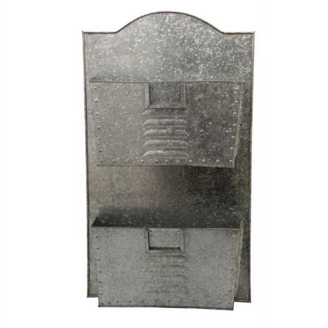 Benzara BM03179 Galvanized Metal Two Tier Wall Pocket Organizer - Gray
