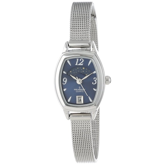 Peugeot Montre Habillée Vintage pour Femme, Mince, en Maille Décorative, Phases Soleil et Lune, avec Date
