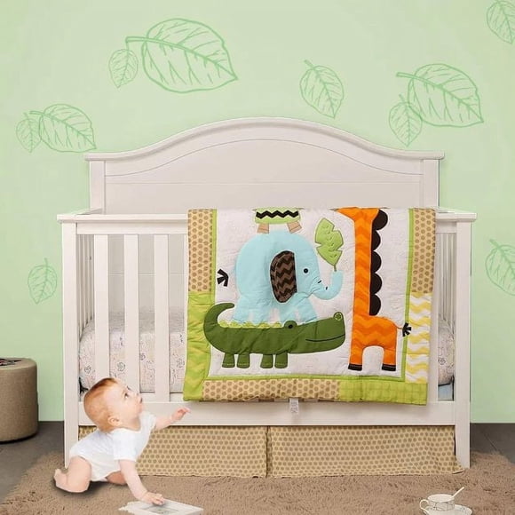 Sweet Baba 100% Cotton Crib Set,Cute Animals Crib Bedding Set for Unisex Boys and Girls in Yellow| 3 Pieces - Crib Quilt, Fitted Sheet, Crib Skirt