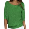 thumbnail image 2 of Qertyioot Chandail pour Femme Grande Taille Col Rond Tricot Élégant Manches 3/4 Chemise Confortable, 2 of 6