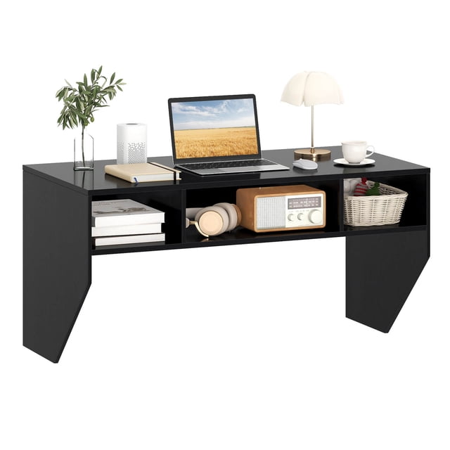 Costway Wall-Mounted Computer Desk Home Office Floating Study Table with Spacious Tabletop Black