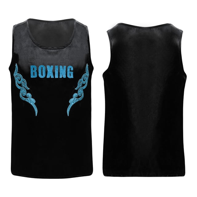 Yanarno Débardeurs de Boxe à Sequins pour Garçons Sans Manches Imprimé Lettres pour Course Noir&Bleu Clair 6