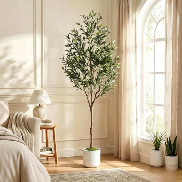 Lolsea Artificial Olive Tree Indoor, 6FT Tall Faux Olive Tree with Black Planter, Artificial Plants with Lifelike Fruits and Realistic Leaves for Home Office Decor