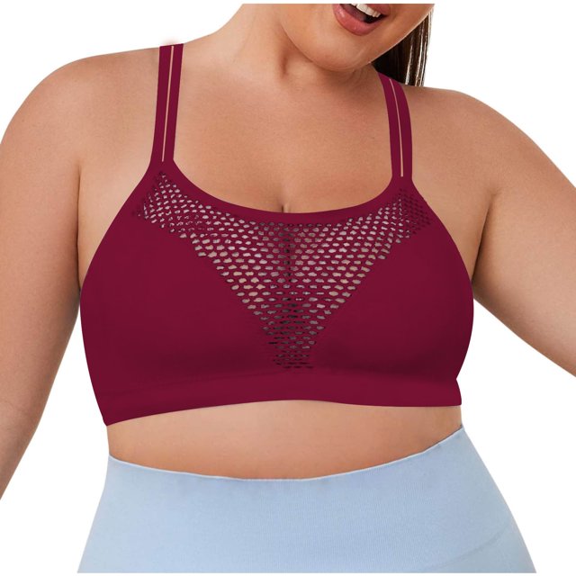 Hontri Women's Solid Color Underwire Bra - Large Size Hollow Sports Red M
