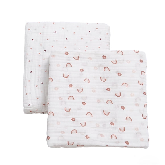 George Baby Girls Organic Cotton Muslin Swaddling Blankets (2 Count)
