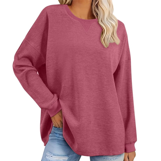 Timegard Chandails pour Femmes Surdimensionnés Tricotés à Col Rond à Manches Longues Chandails à Enfiler Décontractés Amples et Confortables Blouses