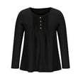 thumbnail image 4 of IROINID Discount Ladies Long Sleeve T Shirts Solid Color Button T-shirt Blouse Round Neck Lounge Tops,Black, 4 of 8