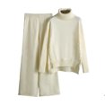 thumbnail image 1 of Timegard Ensemble 2 Pcs pour Femmes, Pull à Col Haut, Manches Longues, Pantalon Large, Couleur Unie, 1 of 4