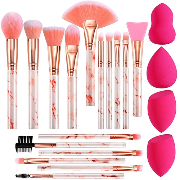 DUAIU Makeup Brushes 16PCS Marble Handle Professional Makeup Brushes Set with 4PCs Makeup Sponge and 1 Brush Cleaner Foundation Brush Eyeshadow Brush Lip Brush Set Make Up Tool - Xmas Gift