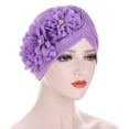 thumbnail image 4 of Three Flower Decal Design Turban Hat Elastic Hijab Cap Hair Loss Cover Headwear, 4 of 6