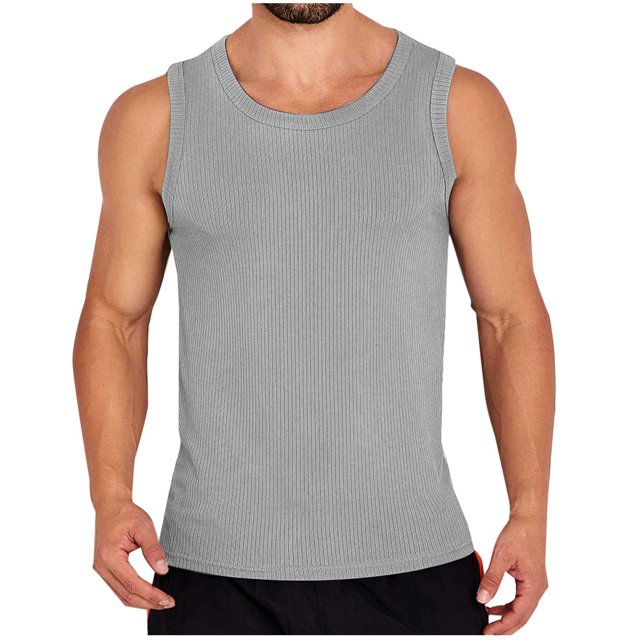 Chbgutlmr Mens Workout Tops Ribbed Scoop Neck Sleeveless Muscle Tees Fitting Sportwear Gym Tank Tops