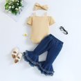 thumbnail image 4 of Yuyuzo Newborn Baby Girl Clothes Set Ribbed Knit Button down Romper Flare Jeans Infant Outfits with Headband, 4 of 7