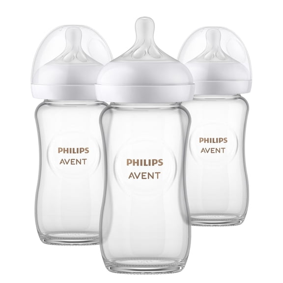 Philips Avent Biberon Naturel en Verre pour Bébé avec Tétine à Réponse Naturelle, 3x8oz Biberons, SCY913/03