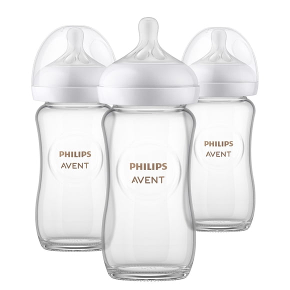 Philips Avent Glass Natural Baby Bottle With Natural Response Nipple, 3x8oz Bottles, SCY913/03