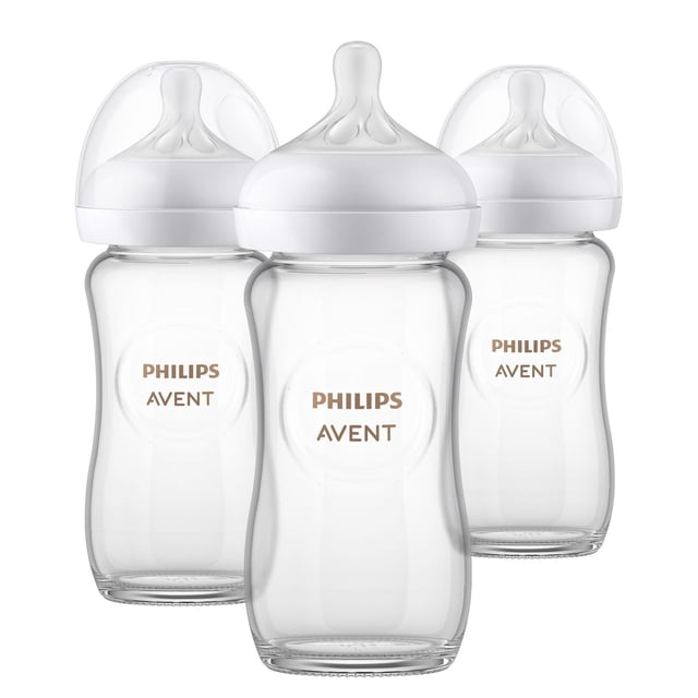 Philips Avent Glass Natural Baby Bottle With Natural Response Nipple, 3x8oz Bottles, SCY913/03