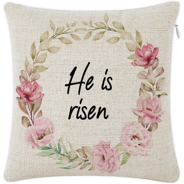 "He is Risen" Square Pillowcase 18x18 Decorative Linen Cushion Cover with Zipper Closure for Bed Dorm Car and Study Decor