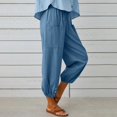 thumbnail image 3 of Women‘s Cotton Linen Pants Drawstring Elastic Waist Capri Pants Lounge Pants with Pockets, 3 of 9