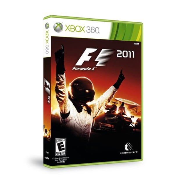 F1 2011 - Jeu Vidéo Xbox 360 par Codemasters, Présentant une Couverture avec un Pilote de Formule 1 Levant les Bras en Victoire sur un Fond de Course orange et Noir Ardent. la Marque Xbox 360 Est Affichée de Façon Prééminente sur l'Étui à Bordure Verte.