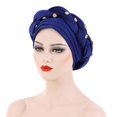 thumbnail image 1 of Harpily Fashion Women Beading Braid Hat Muslim Ruffle Cancer Wrap Cap Sleep Caps Satin Lined Hair Bonnets, 1 of 3