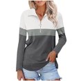 thumbnail image 1 of Plebaso Chemises à Manches Longues pour Femmes à Blocs de Couleur Quart Zip Hauts Décontractés Col Pull Blouses pour Femmes, 1 of 7