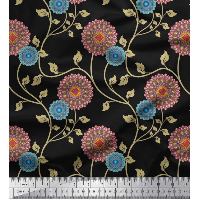 Soimoi Silk Fabric Artistic Floral Decor Fabric Printed Yard 42 Inch Wide
