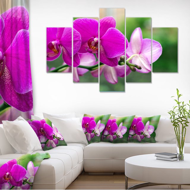 Beautiful Orchid Flowers on Green - Large Floral Canvas Art Print