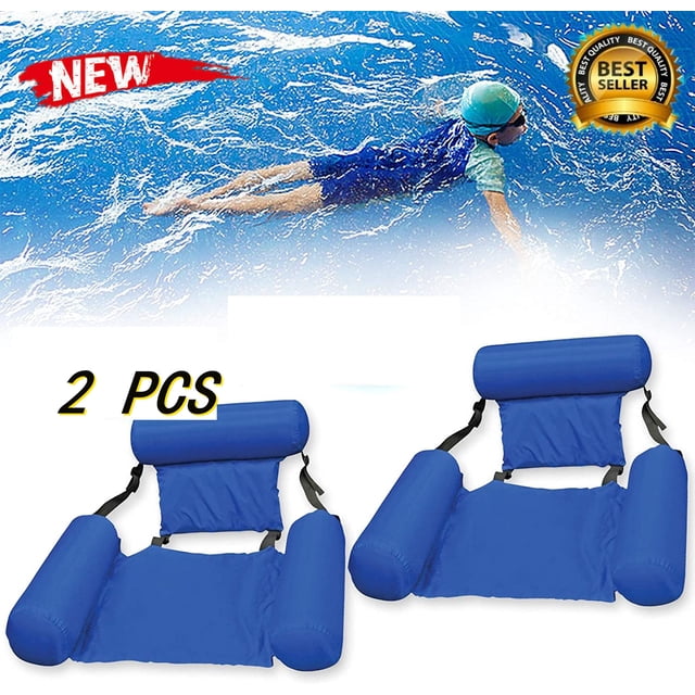 2PCS Large Blue Swimming Pool Float Chair Portable Folding Swimming Ring Air Mattress Water Bed for Adults Children,Floating Chair Inflatable Rafts Lounger Bed for Adults and Kids