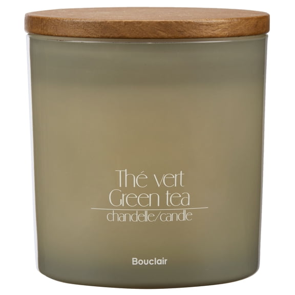 Bouclair Green Tea Soy Wax Jar Candle with Wood Lid, 3.9 in