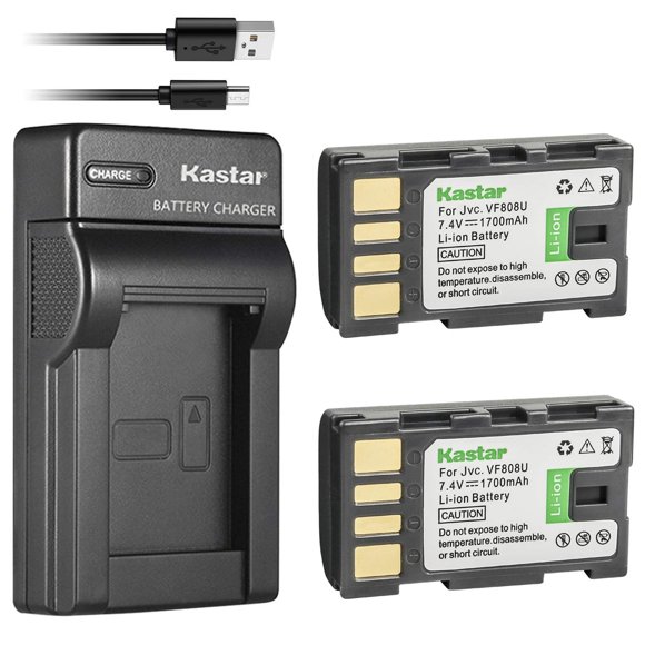 Kastar Battery (X2) & Slim USB Charger for JVC BN-VF808 BN-VF808U BNVF808 and JVC Everio GZ-MG130 148 150 155 175 255 275 575 GZ-HD7 GR-D745 746 750 760 770 771 775 790 796 JVC MiniDV + More